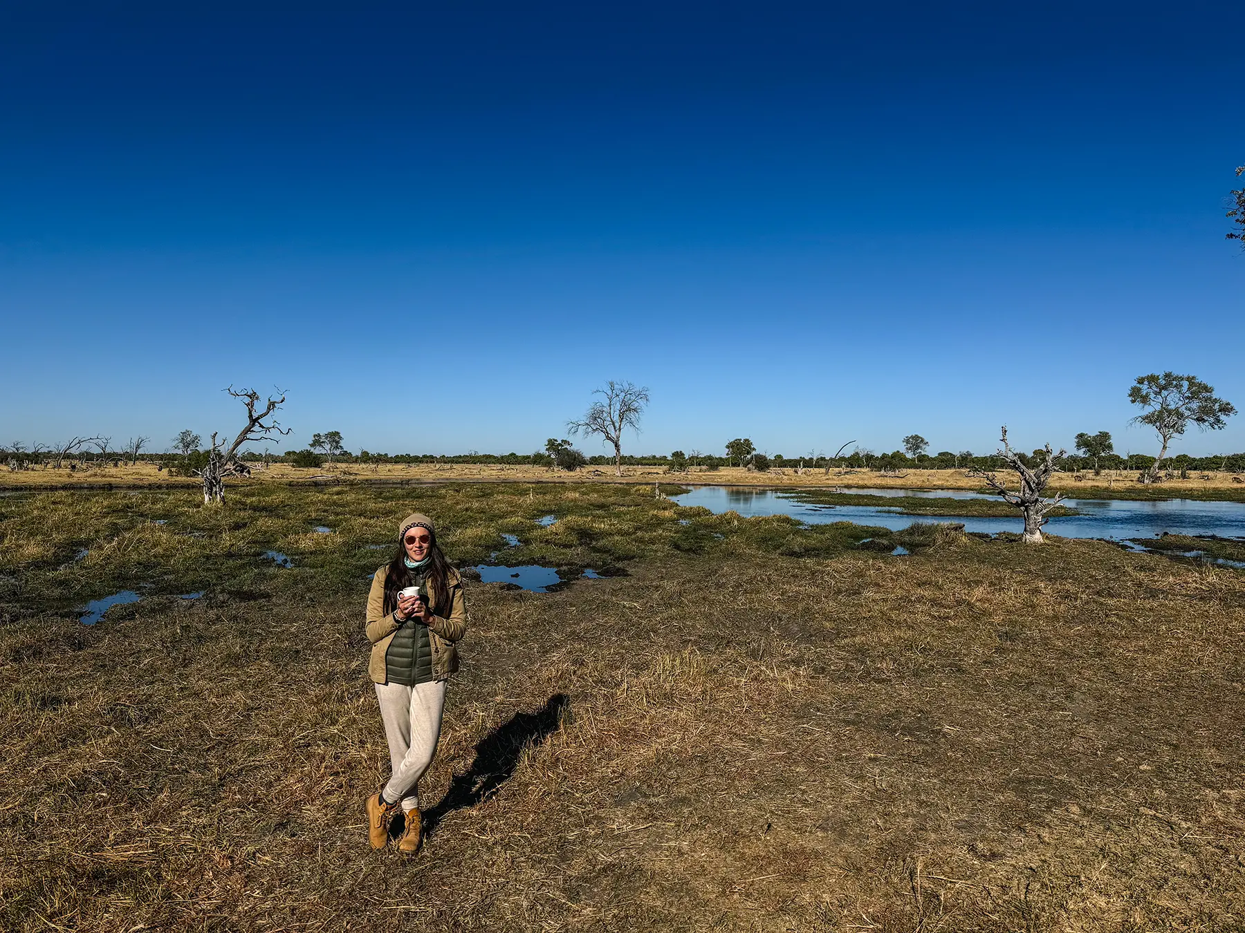 Ella McKendrick enjoying a morning tea break in Khwai Botswana