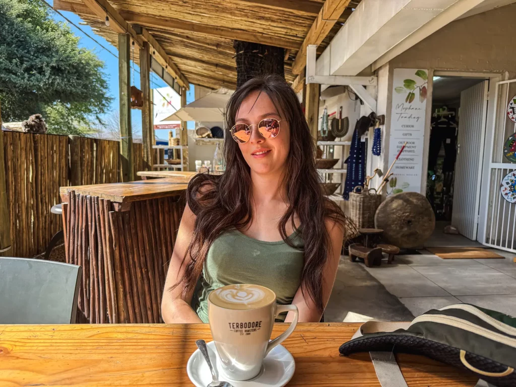 Ella McKendrick at the Duck Cafe in Maun, Botswana