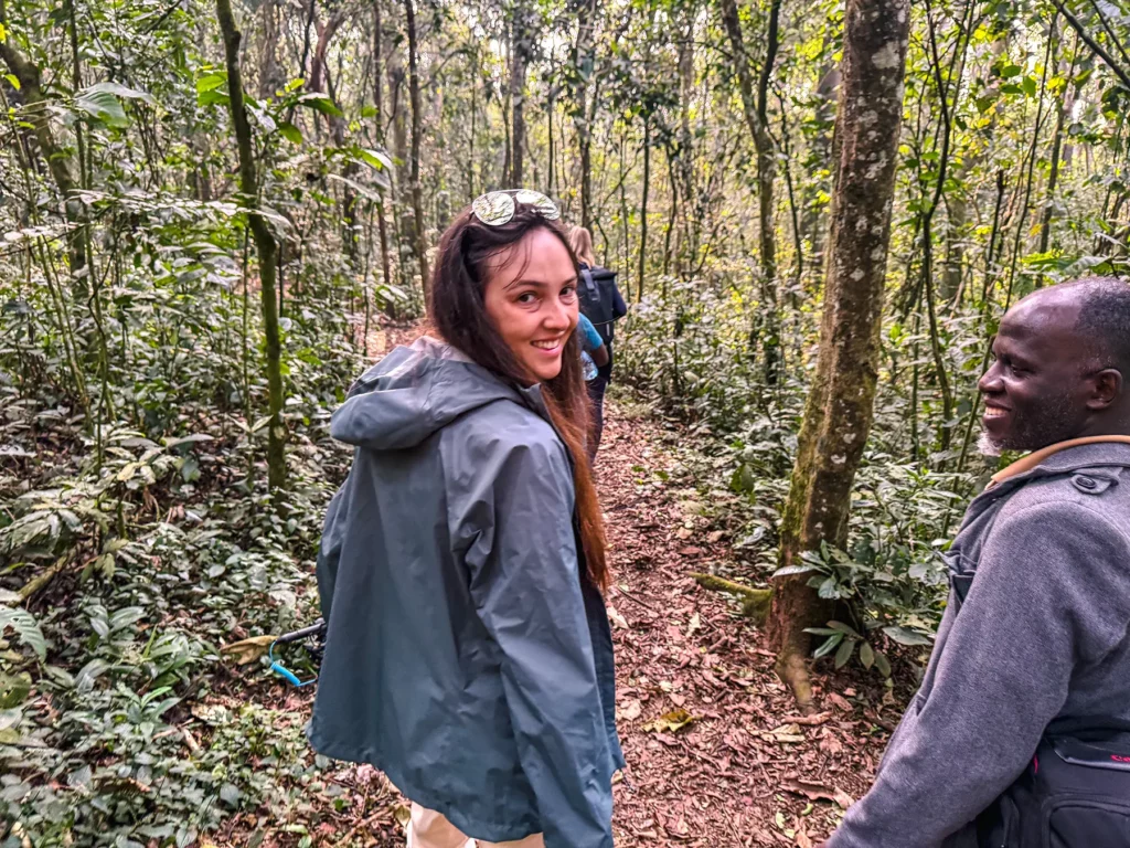 Ella McKendrick chimpanzee tracking in Kibale Forest National Park, Uganda
