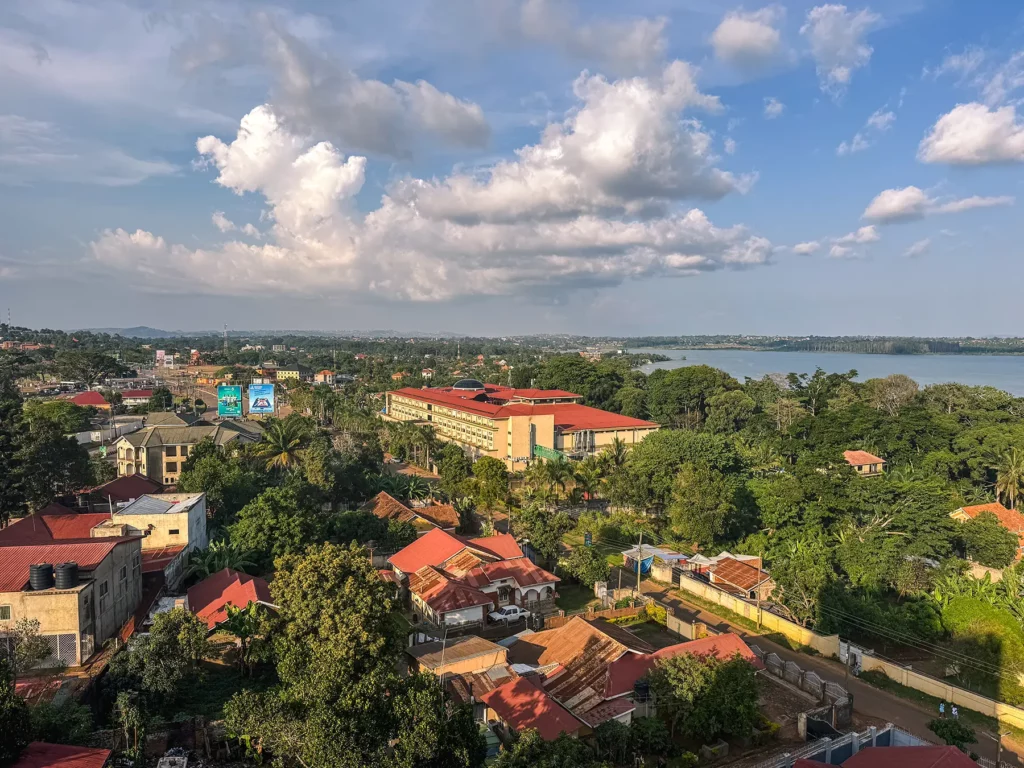 View from my hotel in Entebbe with Lake Victoria in the distance, Uganda