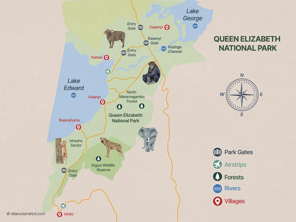 Queen Elizabeth National Park Map, Uganda