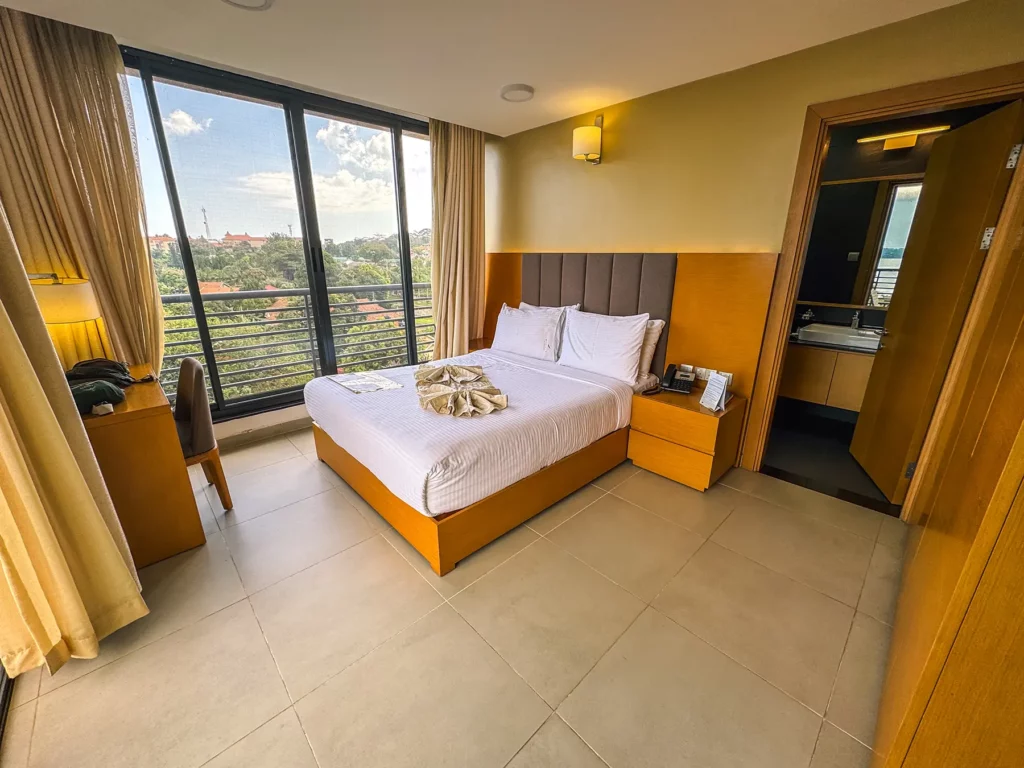 My hotel room at K Hotels with views of Lake Victoria, Entebbe, Uganda