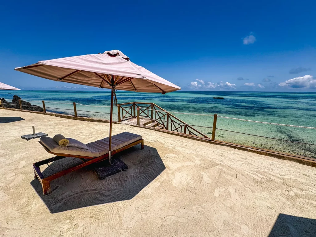 Hotel deckchair on Pongwe beach, northeast Zanzibar