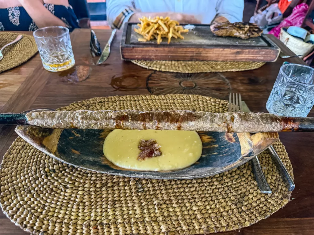 Steak on a stick at the Rock Restaurant, Zanzibar