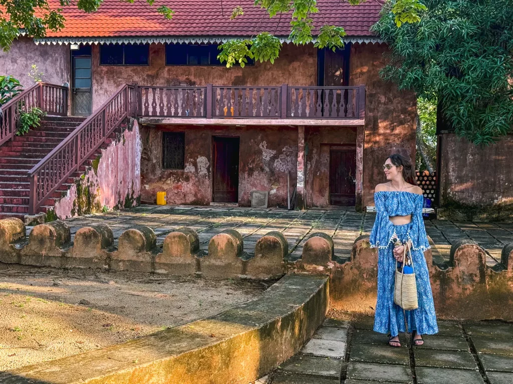 Ella McKendrick outside the abandoned hotel on Prison Island, Zanzibar
