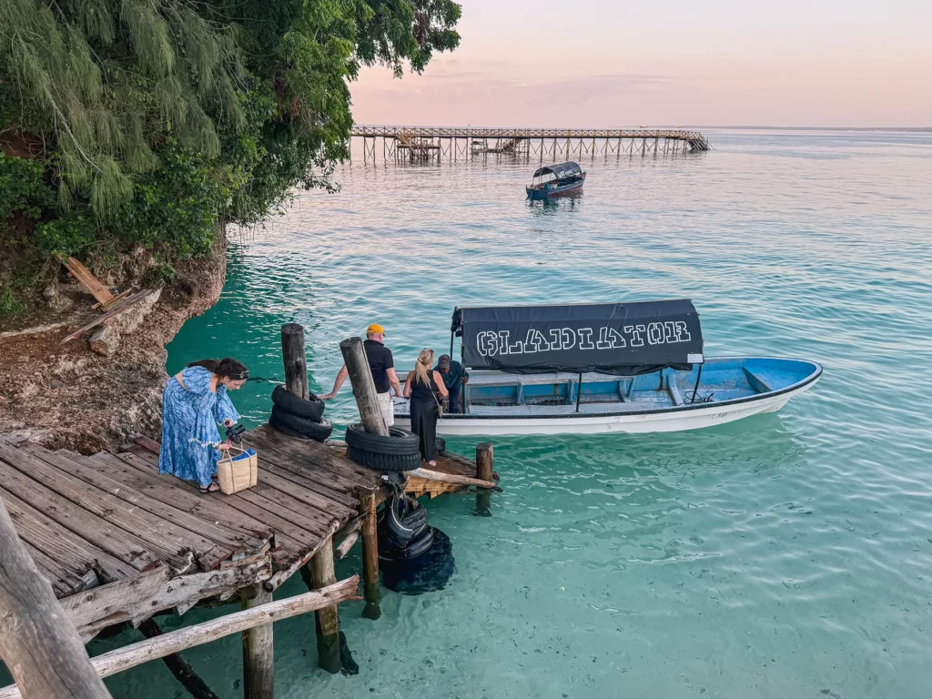 Ella McKendrick getting back on the boat at Prison Island to return back to Stone Town