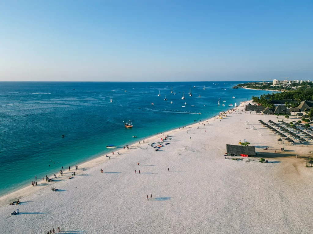 Kendwa Beach, Zanzibar. The beach is livelier and more built-up than many others, known for hosting Zanzibar’s Full Moon Party.