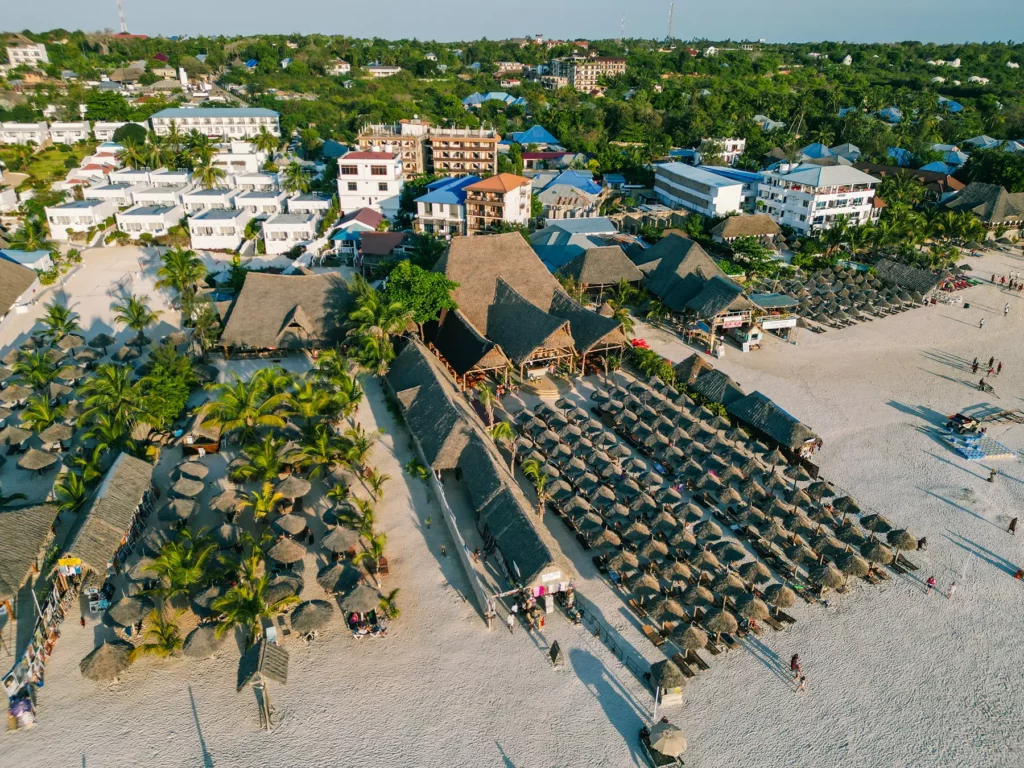Kendwa Beach, Zanzibar. This area is popular for swimming all day, beach bars, and watersports, and is less affected by tides than most other Zanzibar beaches