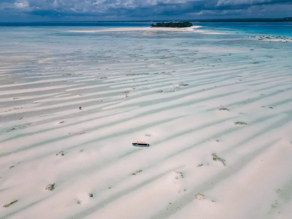 Ella McKendrick on a boat excursion passing Mnemba Island, Mnemba Marine Park, Zanzibar