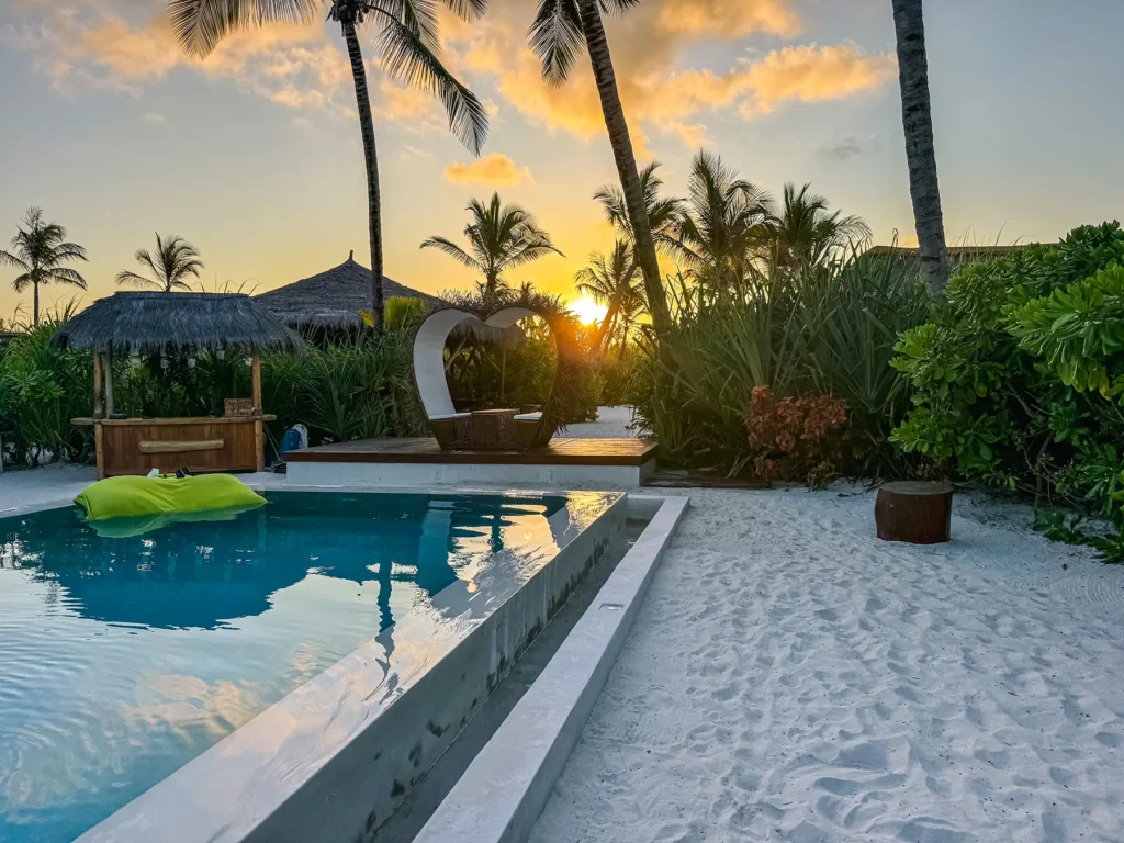 Pool at luxury barefoot hotel on the northeast coast of Zanzibar