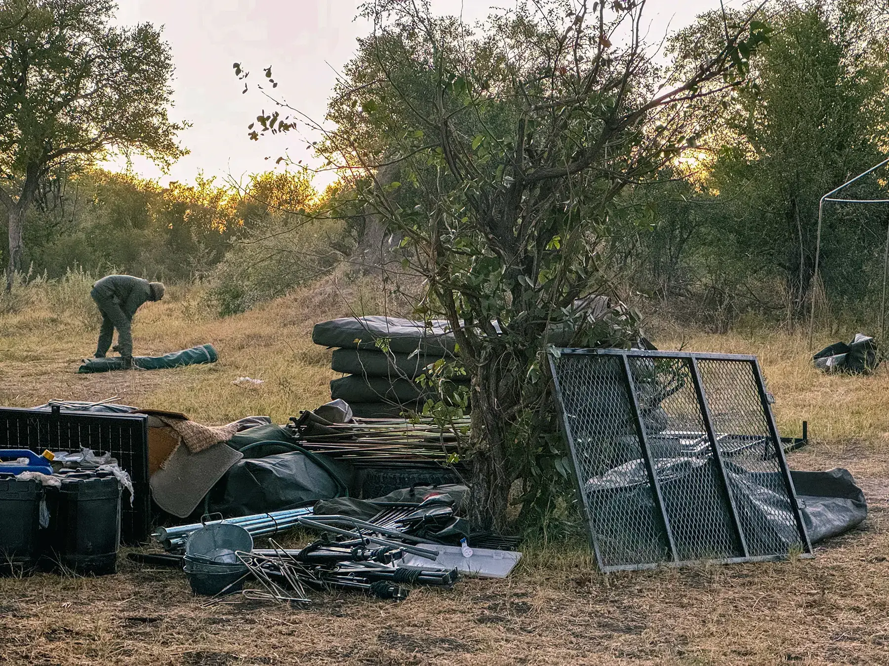 The team of porters packing up our luxury mobile tented camp with proper beds and ensuite bathrooms
