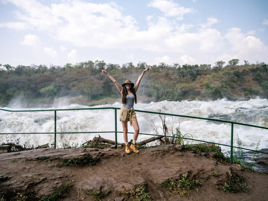Ella McKendrick at the falls in Murchison Falls, Uganda