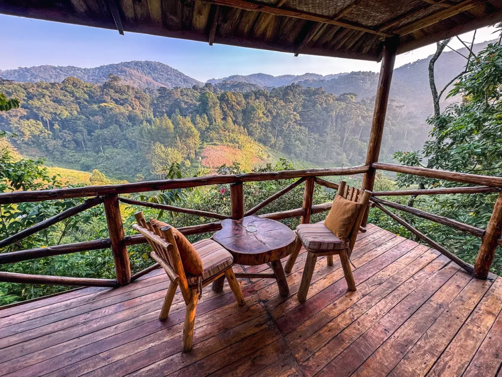 Views across Bwindi Impenetrable Forest, Uganda from my balcony at Rushaga Gorilla Lodge