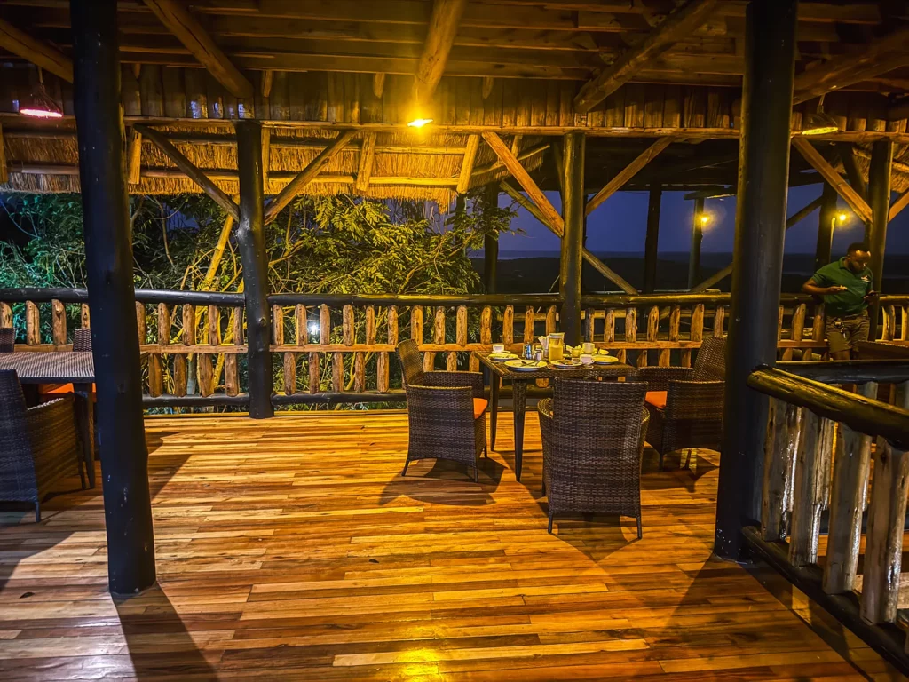 Dining area at Enshama Game Lodge & Campsite, Queen Elizabeth National Park, Uganda