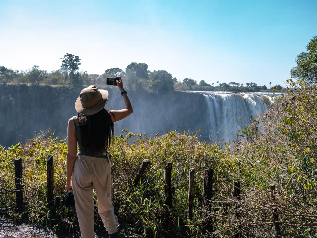 Ella McKendrick at on the Zimbabwean side of Victoria Falls
