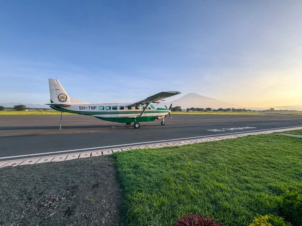 Scheduled flight in Arusha Airport in northern Tanzania