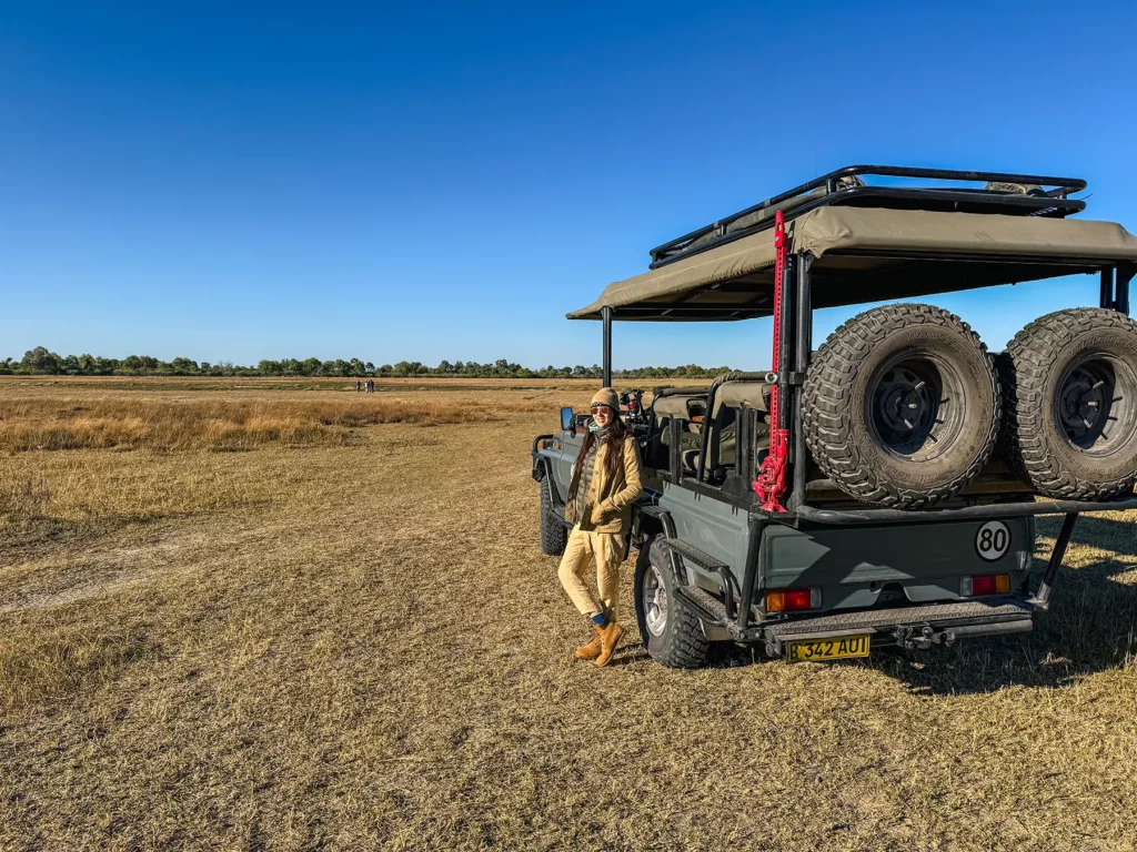 Ella Mckendrick stopping for a tea break in Botswana