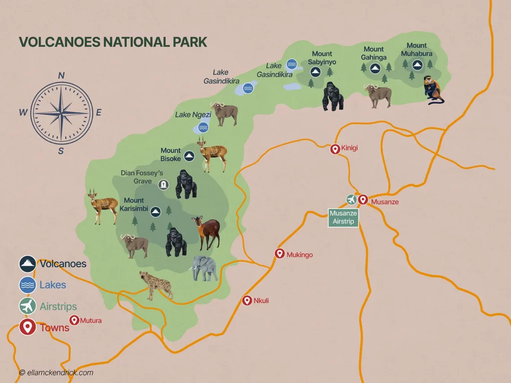 Volcanoes National Park Map, Rwanda