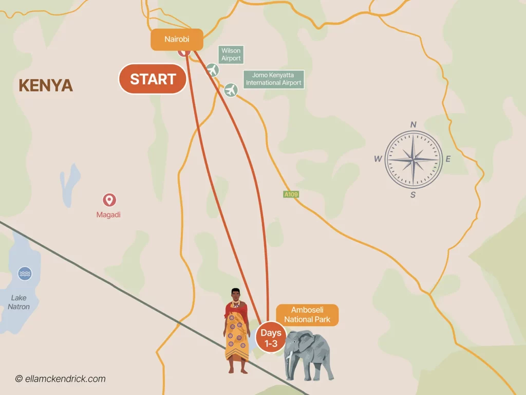 3-Day Amboseli safari itinerary map