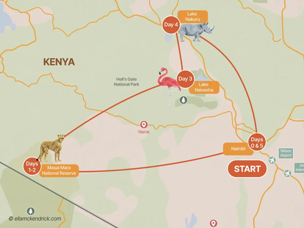 5 Day Kenya Eastern Circuit Itinerary map
