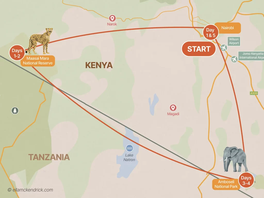 5 Day Kenya Highlights Itinerary Map