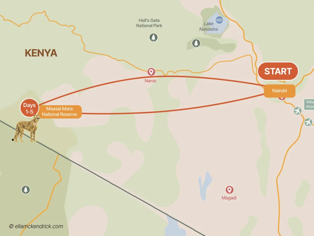 5 Day Kenya Masai Mara Itinerary map