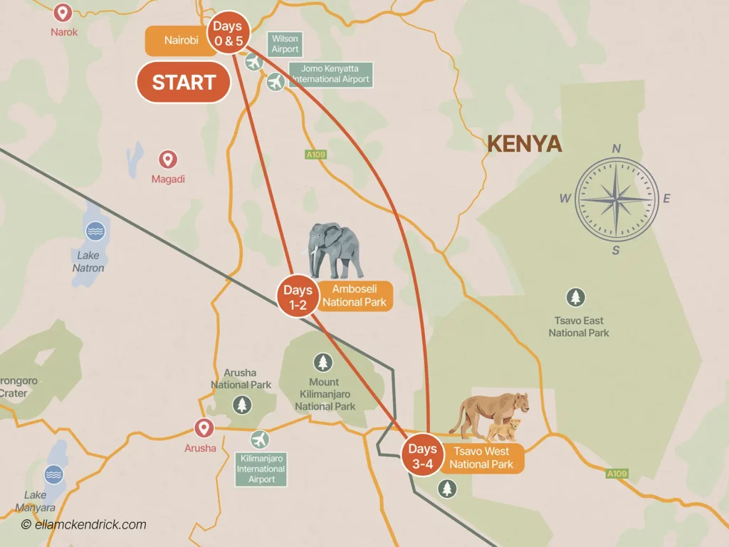 5 Day Kenya Western Circuit Itinerary Map