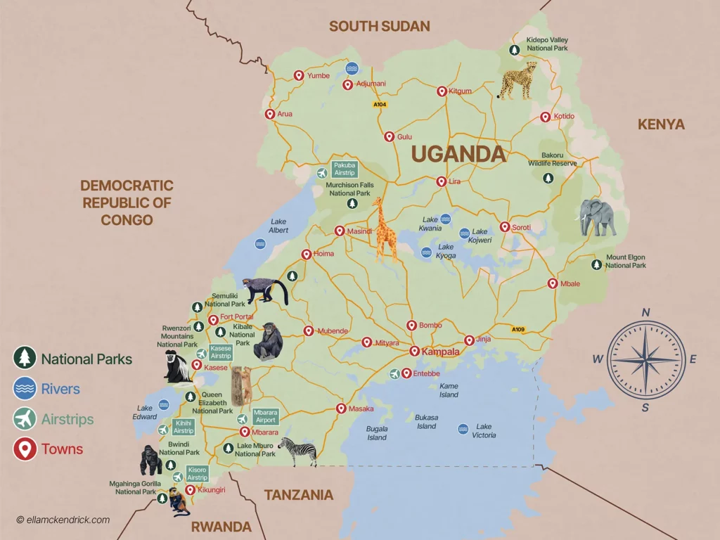 Uganda safari map