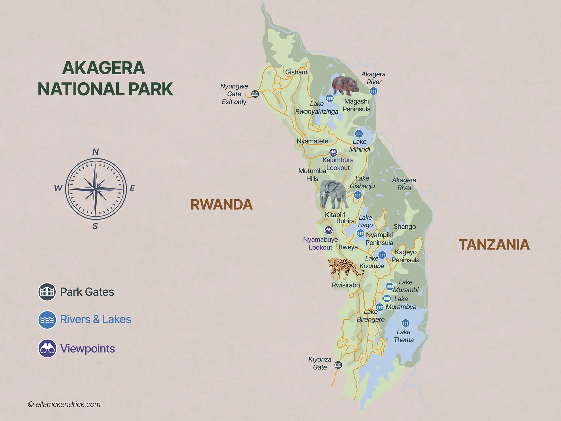 akagera national park safari map