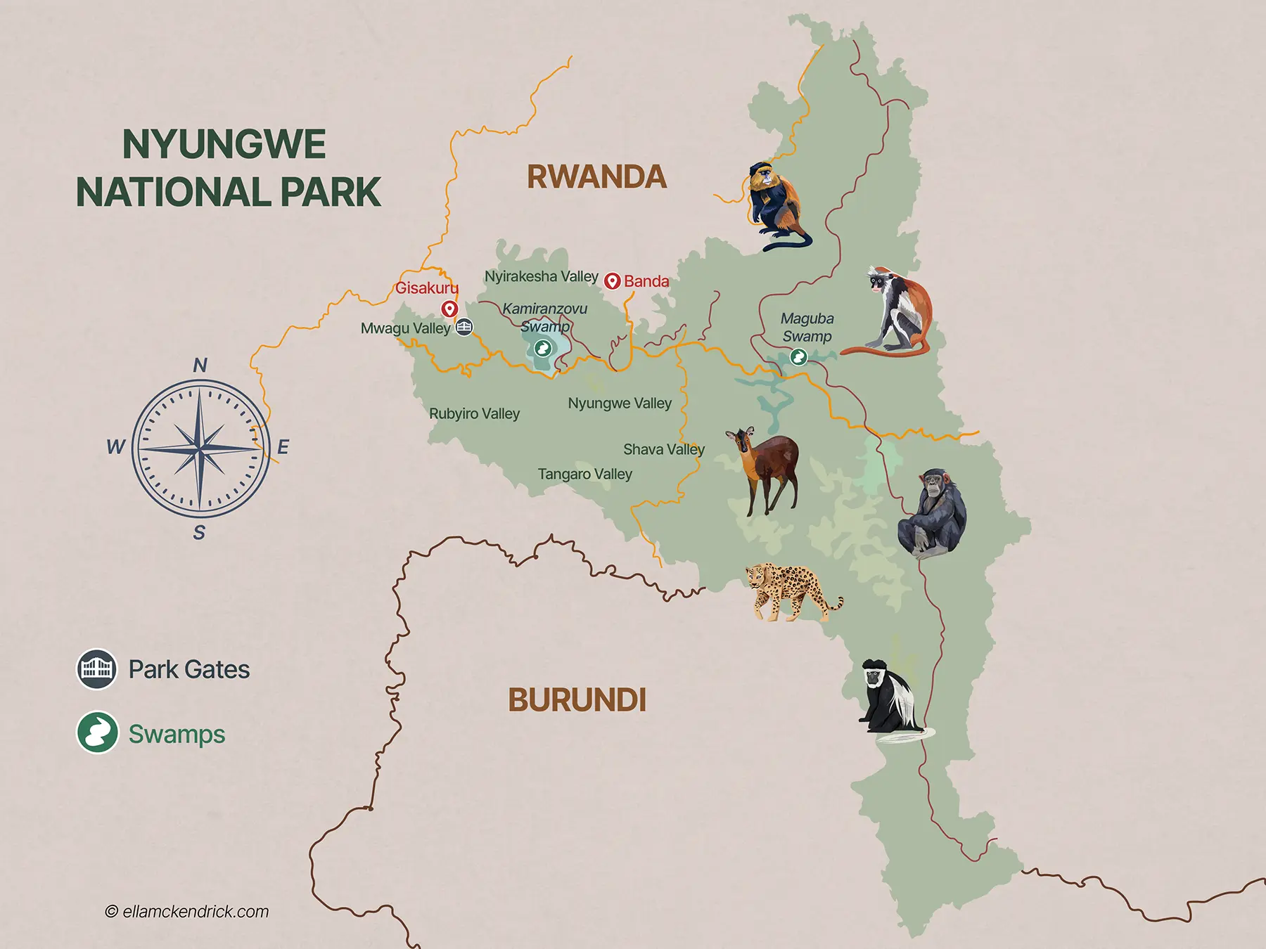 nyungwe national park chimpanzee trekking map